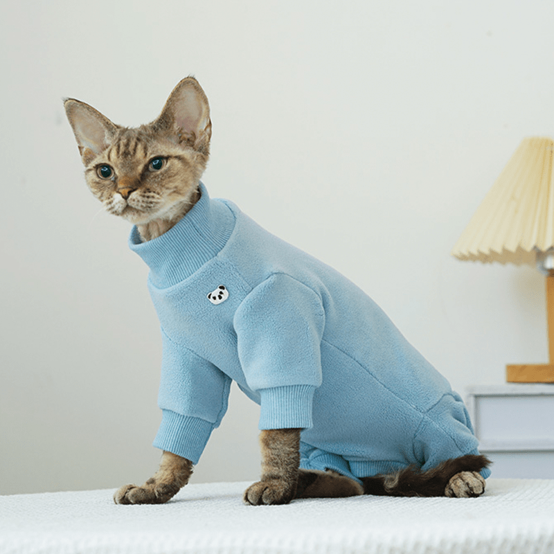 Cute Fleece Onesies Cat Clothes Pullover Sphynx Clothing Soft 4Legs - PIKAPIKA
