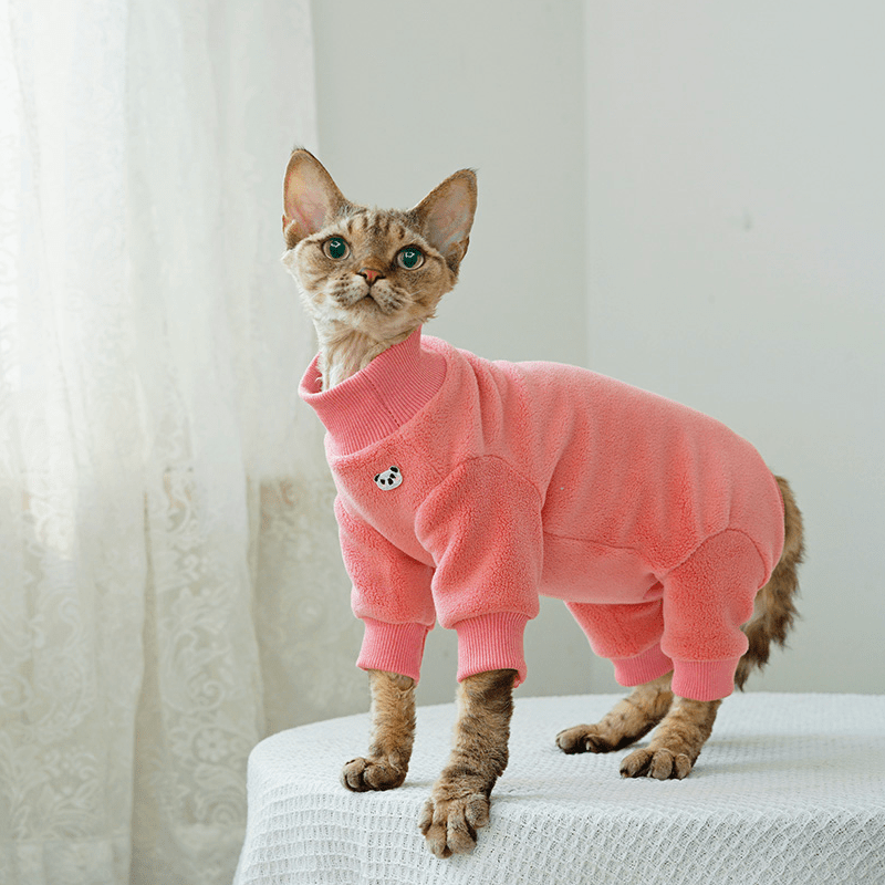 Cute Fleece Onesies Cat Clothes Pullover Sphynx Clothing Soft 4Legs - PIKAPIKA