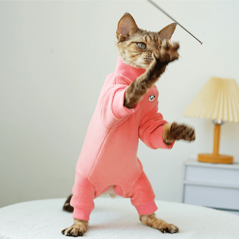 Cute Fleece Onesies Cat Clothes Pullover Sphynx Clothing Soft 4Legs - PIKAPIKA