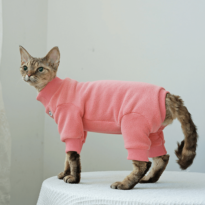 Cute Fleece Onesies Cat Clothes Pullover Sphynx Clothing Soft 4Legs - PIKAPIKA