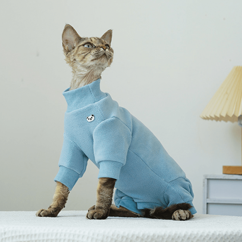 Cute Fleece Onesies Cat Clothes Pullover Sphynx Clothing Soft 4Legs - PIKAPIKA