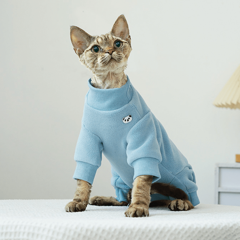Cute Fleece Onesies Cat Clothes Pullover Sphynx Clothing Soft 4Legs - PIKAPIKA