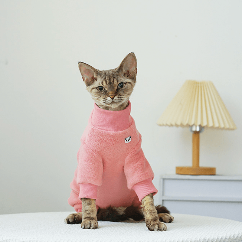 Cute Fleece Onesies Cat Clothes Pullover Sphynx Clothing Soft 4Legs - PIKAPIKA