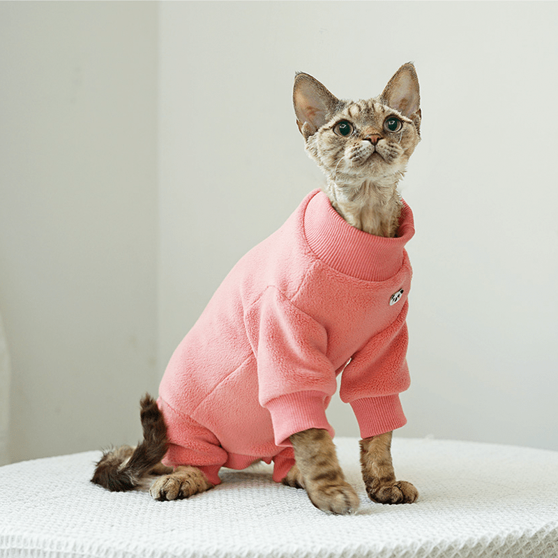 Cute Fleece Onesies Cat Clothes Pullover Sphynx Clothing Soft 4Legs - PIKAPIKA