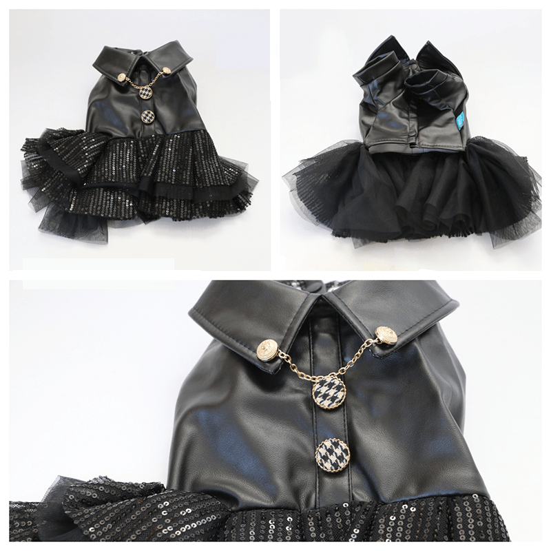 Dachshund Dog Clothes Leather Chiffon Dress Punk girl - PIKAPIKA