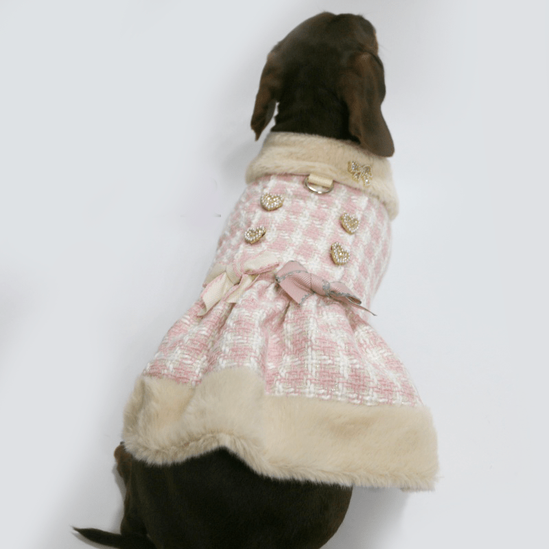 Dachshund Dog Clothes Luxury Tweed Faux Fur Dress Elegant Lady - PIKAPIKA