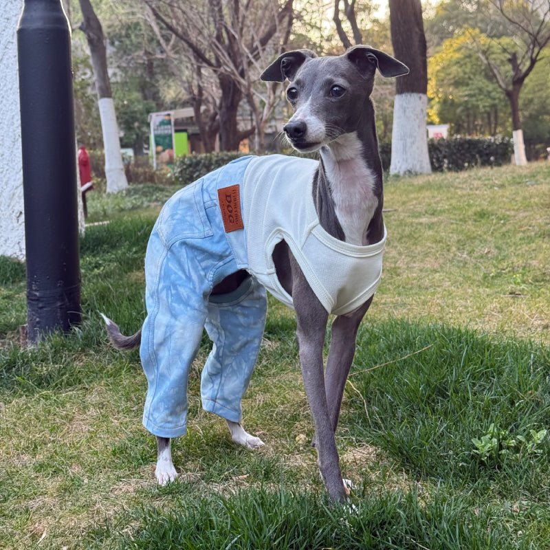 Denim Elastic Jumpsuit for Italian Greyhound Whippet Dog Sleeveless Clothes - PIKAPIKA