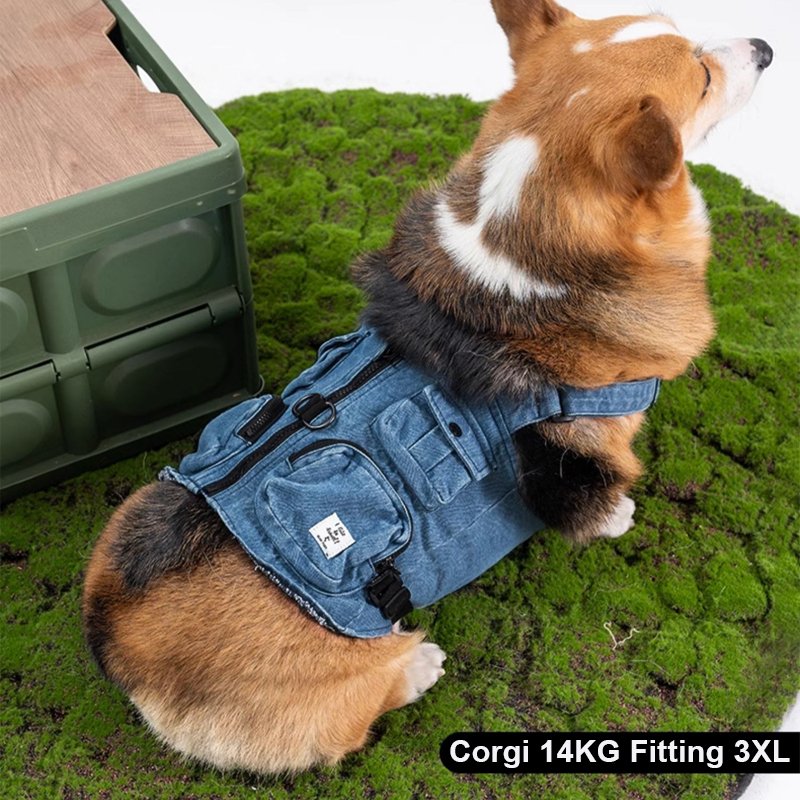 Denim Outdoor-Living Multi-pocket Utility Vest Dog Clothes - PIKAPIKA