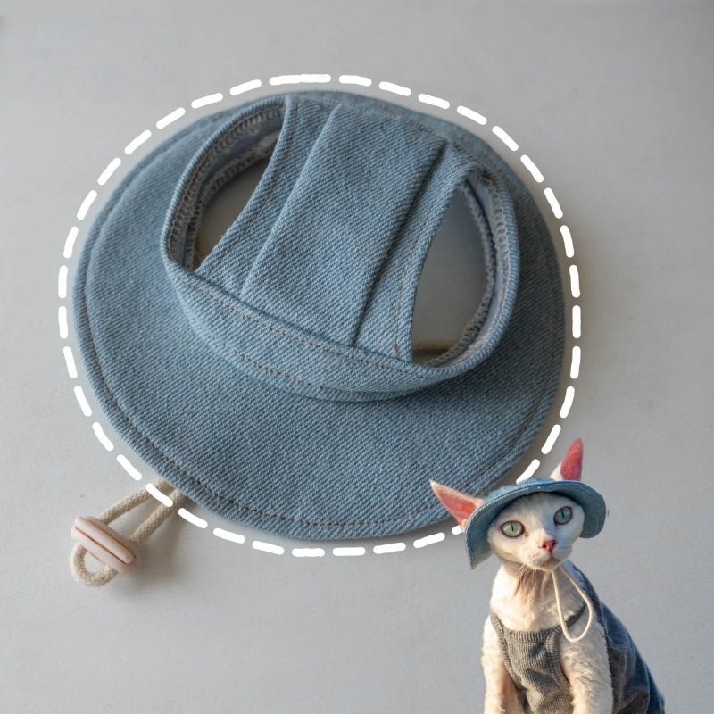 Denim Sun Hat Sphynx Cat Clothes Devon Rex Cotton Summer Fisherman Hat - PIKAPIKA