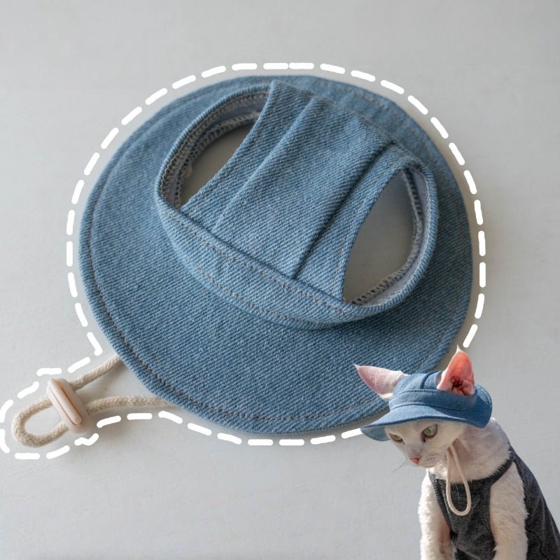 Denim Sun Hat Sphynx Cat Clothes Devon Rex Cotton Summer Fisherman Hat - PIKAPIKA