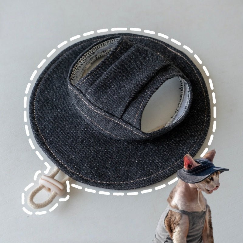 Denim Sun Hat Sphynx Cat Clothes Devon Rex Cotton Summer Fisherman Hat - PIKAPIKA