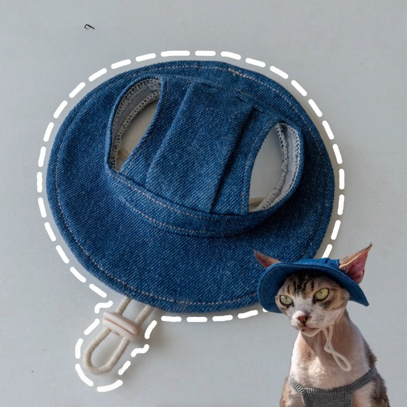 Denim Sun Hat Sphynx Cat Clothes Devon Rex Cotton Summer Fisherman Hat - PIKAPIKA