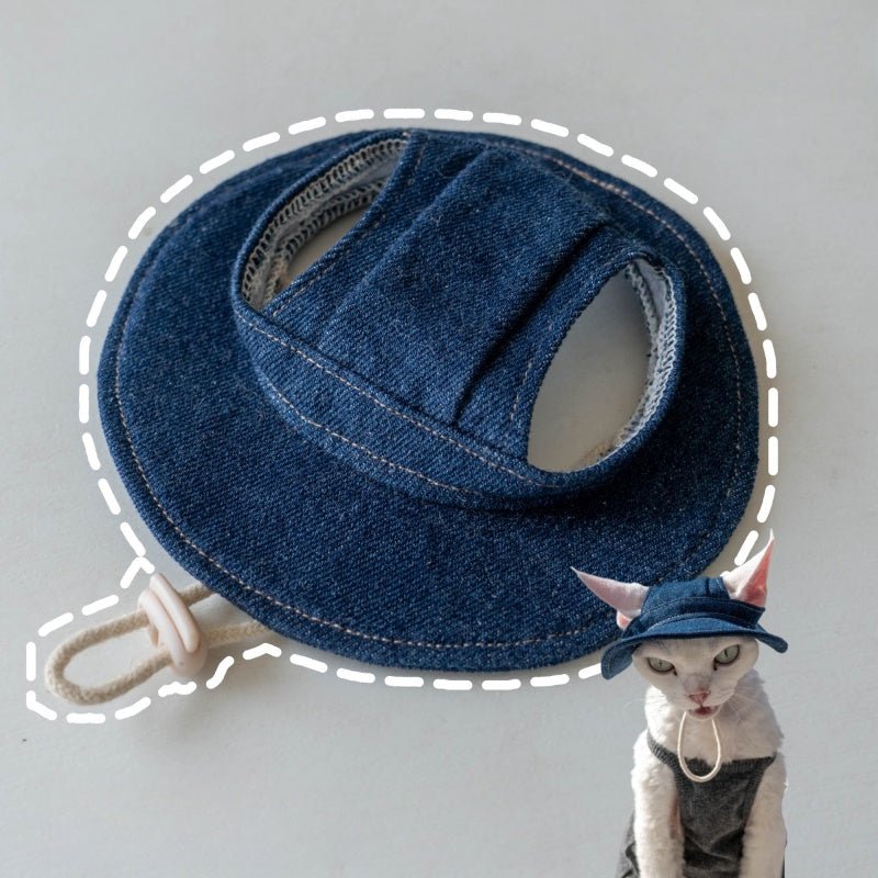 Denim Sun Hat Sphynx Cat Clothes Devon Rex Cotton Summer Fisherman Hat - PIKAPIKA