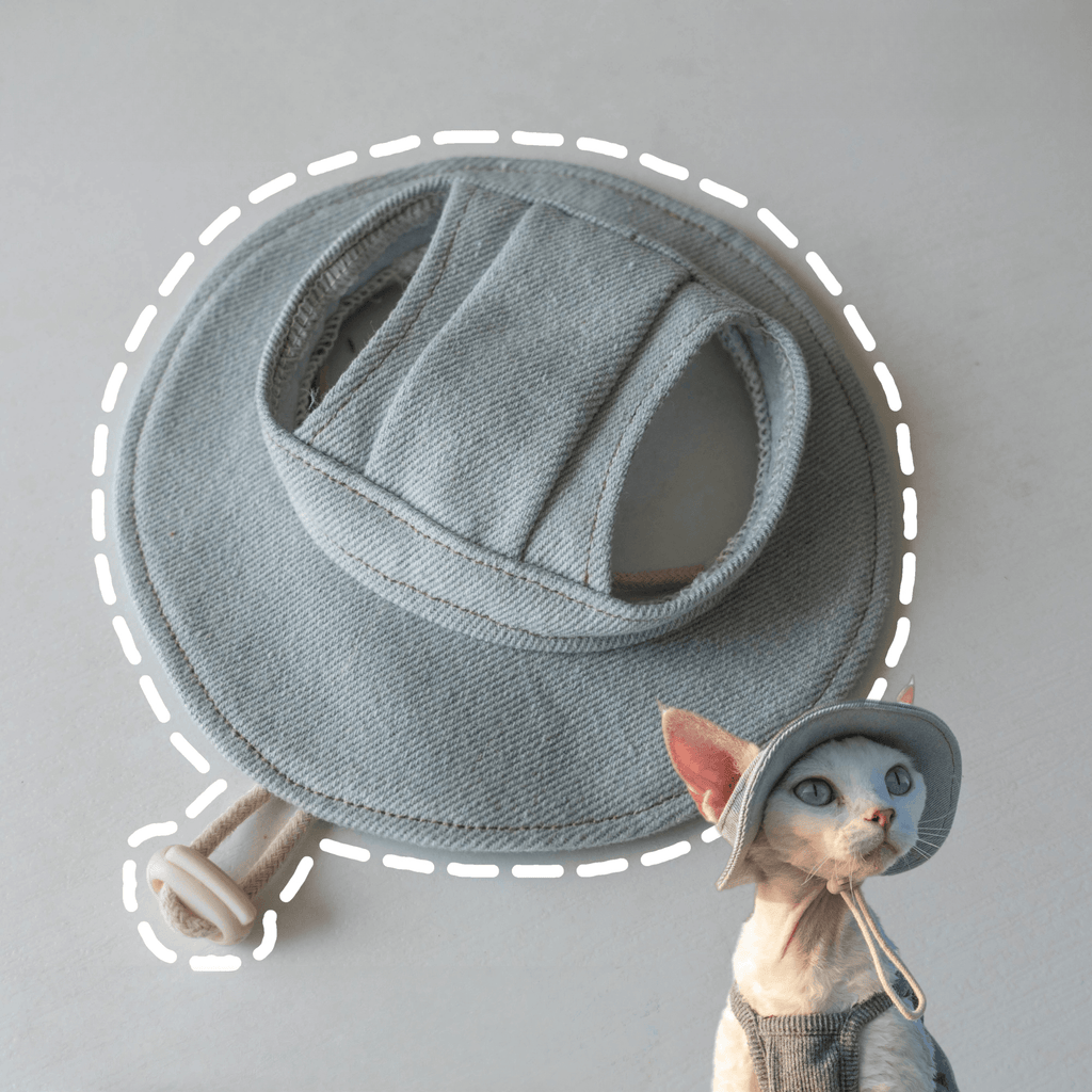 Denim Sun Hat Sphynx Cat Clothes Devon Rex Cotton Summer Fisherman Hat - PIKAPIKA
