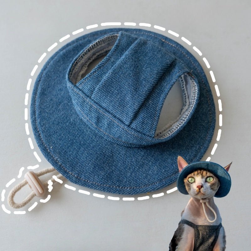 Denim Sun Hat Sphynx Cat Clothes Devon Rex Cotton Summer Fisherman Hat - PIKAPIKA