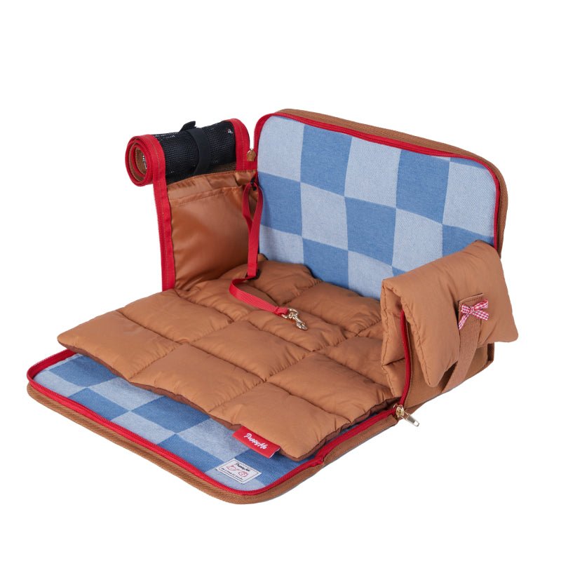 Dog Carrier Cotton Denim Portable Car Seat with Soft Padded for Bichon Maltese - PIKAPIKA