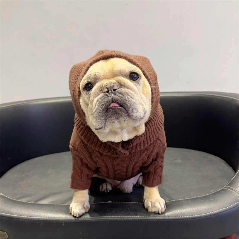 Dog Clothes Knit Sweater Onesie with Hat Bulldog Pug - PIKAPIKA