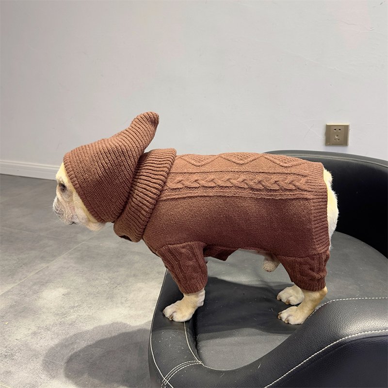 Dog Clothes Knit Sweater Onesie with Hat Bulldog Pug - PIKAPIKA