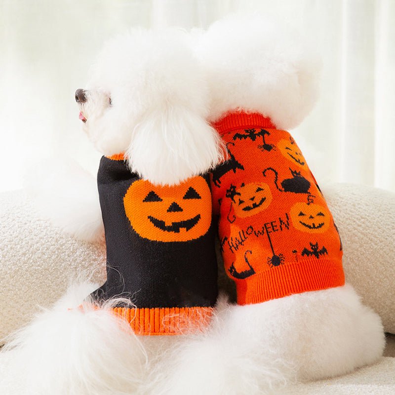Dog Clothes Pumpkin Knitted Sweater Halloween Costume - PIKAPIKA