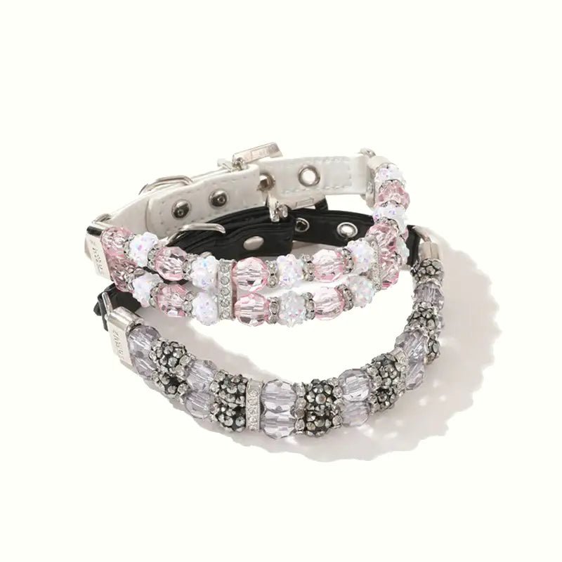 Dog Collar Leash Set Adjustable Bling Rhinestones for Small Medium Puppy - PIKAPIKA