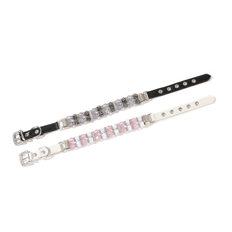 Dog Collar Leash Set Adjustable Bling Rhinestones for Small Medium Puppy - PIKAPIKA