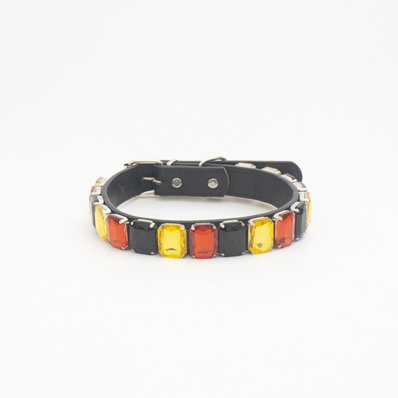 Dog Collar Rhinestone Necklace PU Leather Shiny Faux Diamond - PIKAPIKA