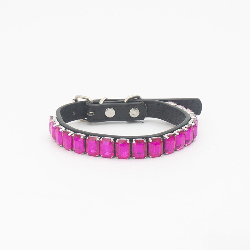 Dog Collar Rhinestone Necklace PU Leather Shiny Faux Diamond - PIKAPIKA
