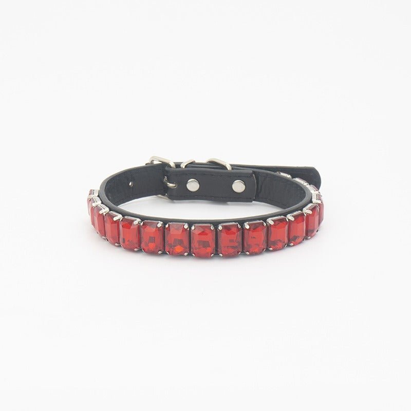 Dog Collar Rhinestone Necklace PU Leather Shiny Faux Diamond - PIKAPIKA