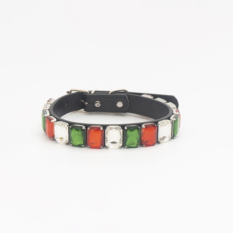 Dog Collar Rhinestone Necklace PU Leather Shiny Faux Diamond - PIKAPIKA