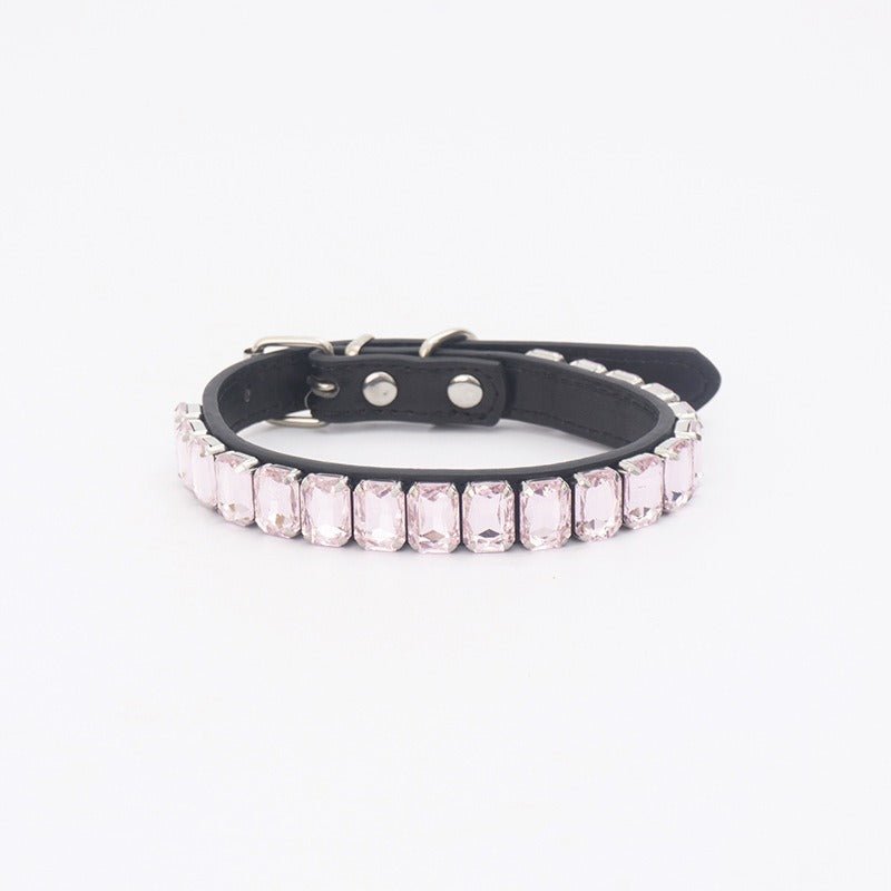 Dog Collar Rhinestone Necklace PU Leather Shiny Faux Diamond - PIKAPIKA