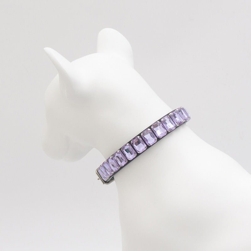 Dog Collar Rhinestone Necklace PU Leather Shiny Faux Diamond - PIKAPIKA