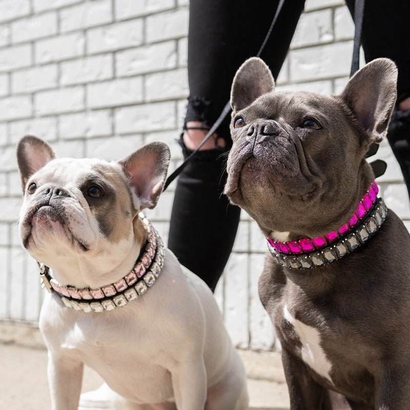 Dog Collar Rhinestone Necklace PU Leather Shiny Faux Diamond - PIKAPIKA