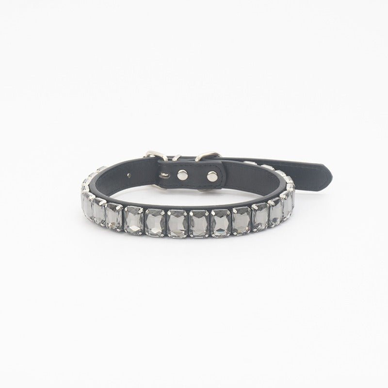 Dog Collar Rhinestone Necklace PU Leather Shiny Faux Diamond - PIKAPIKA