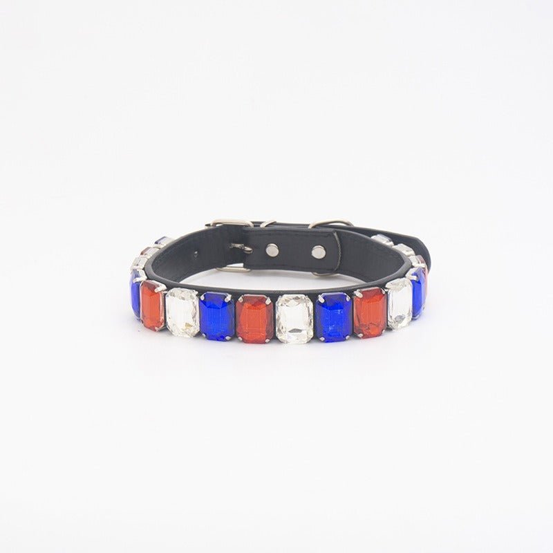 Dog Collar Rhinestone Necklace PU Leather Shiny Faux Diamond - PIKAPIKA