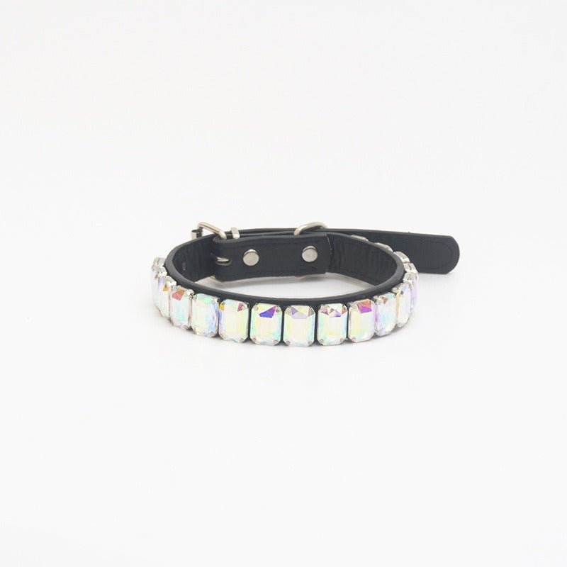Dog Collar Rhinestone Necklace PU Leather Shiny Faux Diamond - PIKAPIKA