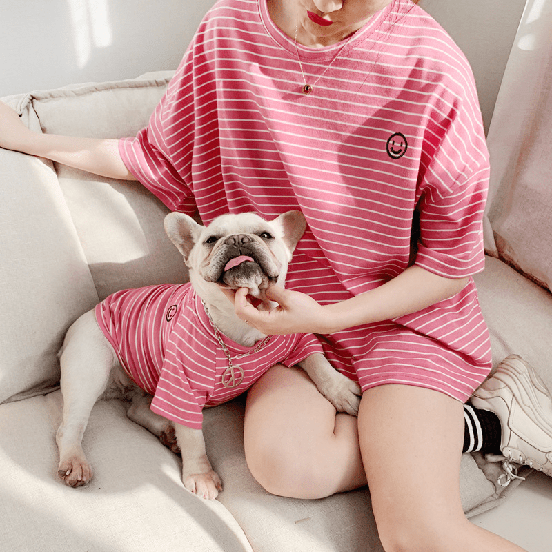 Dog Cotton Striped T-shirt for Adults and Pets Matching Outfit - PIKAPIKA