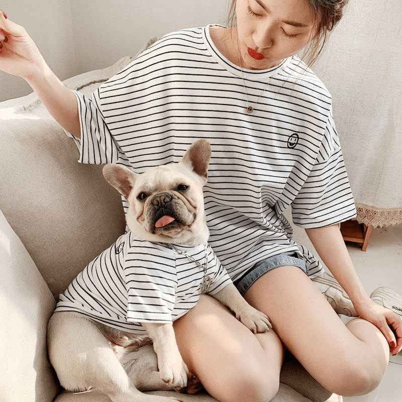 Dog Cotton Striped T-shirt for Adults and Pets Matching Outfit - PIKAPIKA