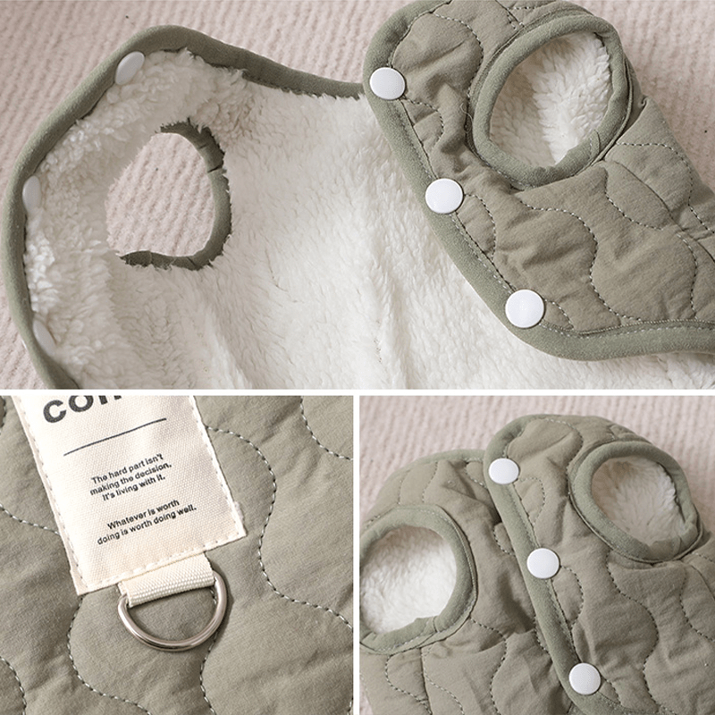Dog Jacket Cotton Quilting Padded Vest Sleeveless Clothes with D Ring Winter Warm - PIKAPIKA