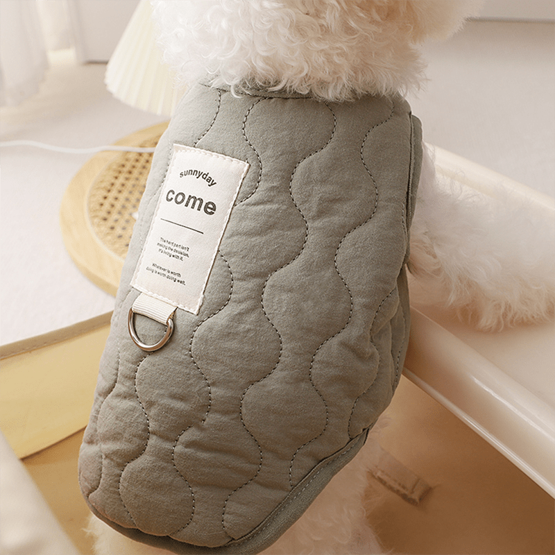 Dog Jacket Cotton Quilting Padded Vest Sleeveless Clothes with D Ring Winter Warm - PIKAPIKA