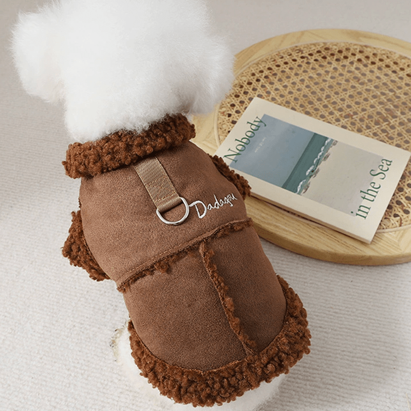 Dog Jacket Suede Fleece Vest Sleeveless Clothes with Leash Winter Warm - PIKAPIKA