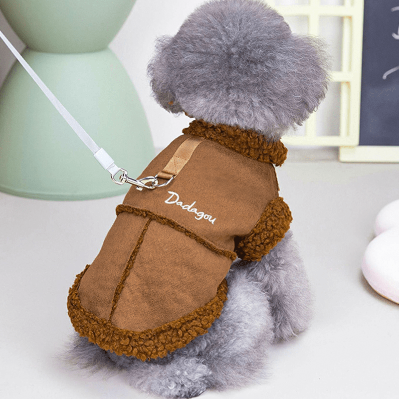 Dog Jacket Suede Fleece Vest Sleeveless Clothes with Leash Winter Warm - PIKAPIKA