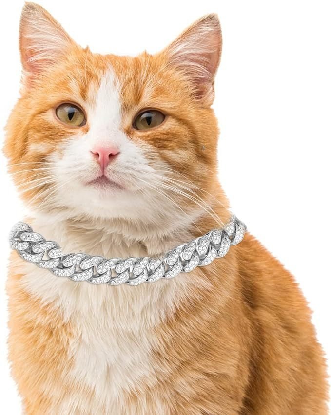 Dog Necklace Accessory Faux Diamonds Golden Chain - PIKAPIKA