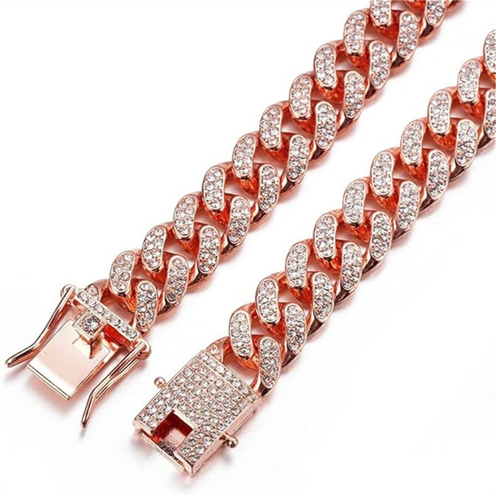 Dog Necklace Accessory Faux Diamonds Golden Chain - PIKAPIKA