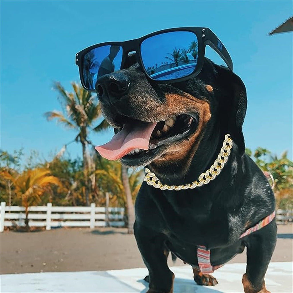 Dog Necklace Accessory Faux Diamonds Golden Chain - PIKAPIKA