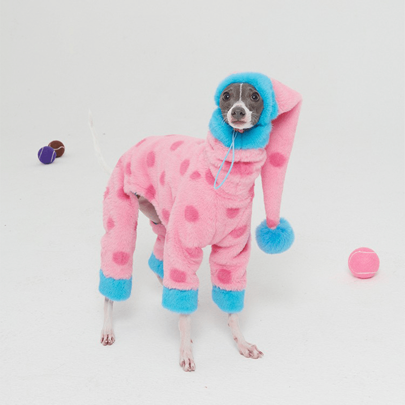 Dog Onesies Fleece Italian Greyhound Clothes Turtleneck Faux Fur Dot - PIKAPIKA