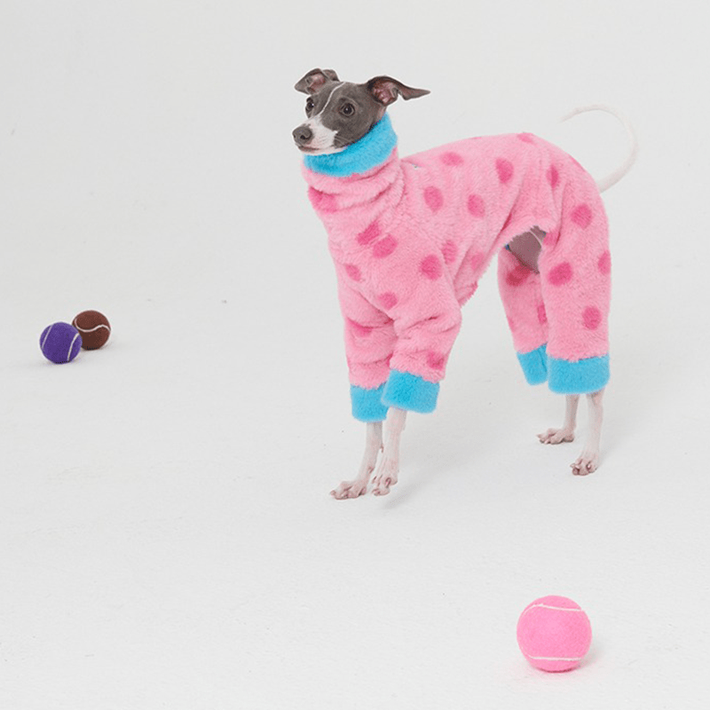 Dog Onesies Fleece Italian Greyhound Clothes Turtleneck Faux Fur Dot - PIKAPIKA
