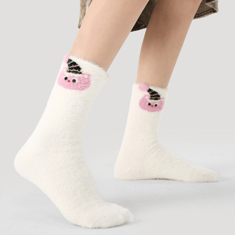 Dog Pattern 3pcs Thick Socks Faux Mink Fleece Warm Slouch Socks for Human - PIKAPIKA