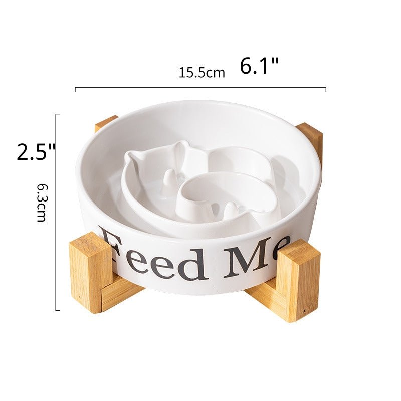 Dog Slow Feeder Ceramic Bowl With Wood Holder - PIKAPIKA
