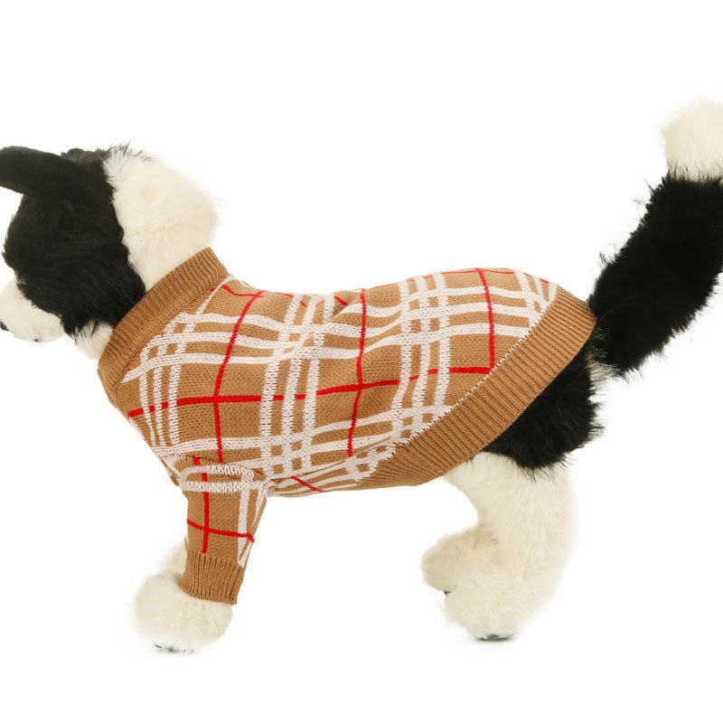 Dog Sweater Cream Stripe Warm Knit Clothes - PIKAPIKA