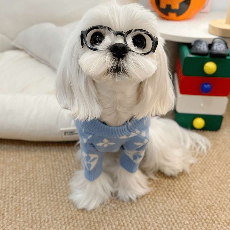 Dog Sweater Knit Wear Cat Sweater Designer Clothes Blue - PIKAPIKA